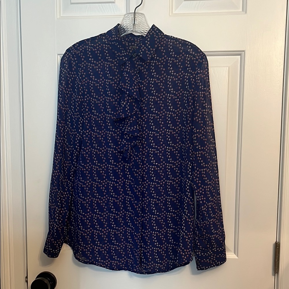 Chic Navy Blouse with White Polka Dots